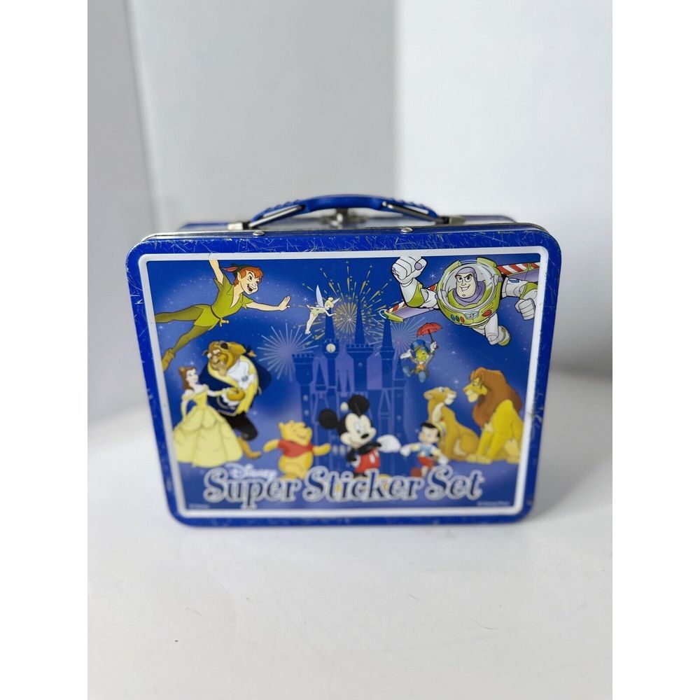 Aluminum Lunch Box Vintage Disney Super Sticker Set Blue‎ Character